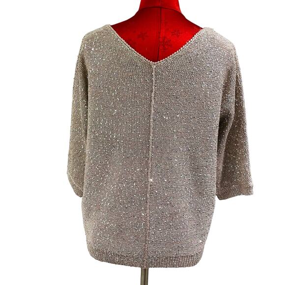 WD NY Sparkle Sweater Size L Casual Slouchy Sequins Chic Lux Elegant Blush Beige - Picture 5 of 10